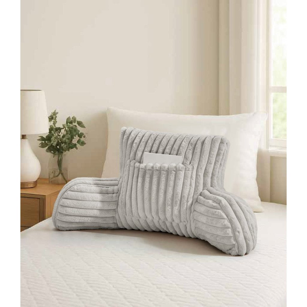 Cuddle Cushion - Faux Fur Ribbed Reading Chair Pillow with Arms for Sofa, Gaming & Relaxing Comfort