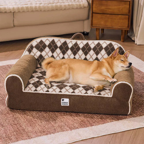 Canapé-lit orthopédique pour chien et chat - Sherpa matelassé en losanges, couleur pin cacao
