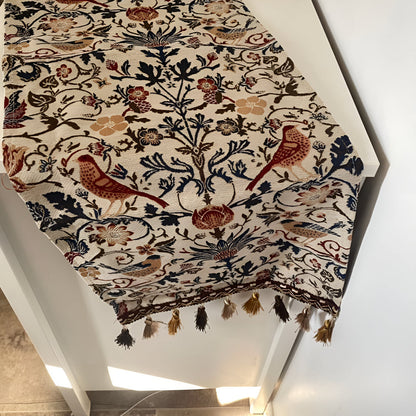 Vintage Blumen- & Vogel-Jacquard Tischläufer