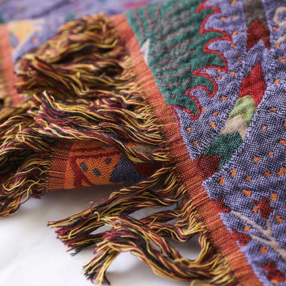 Plaid en coton doux à pompons de paon pour une décoration intérieure chaleureuse