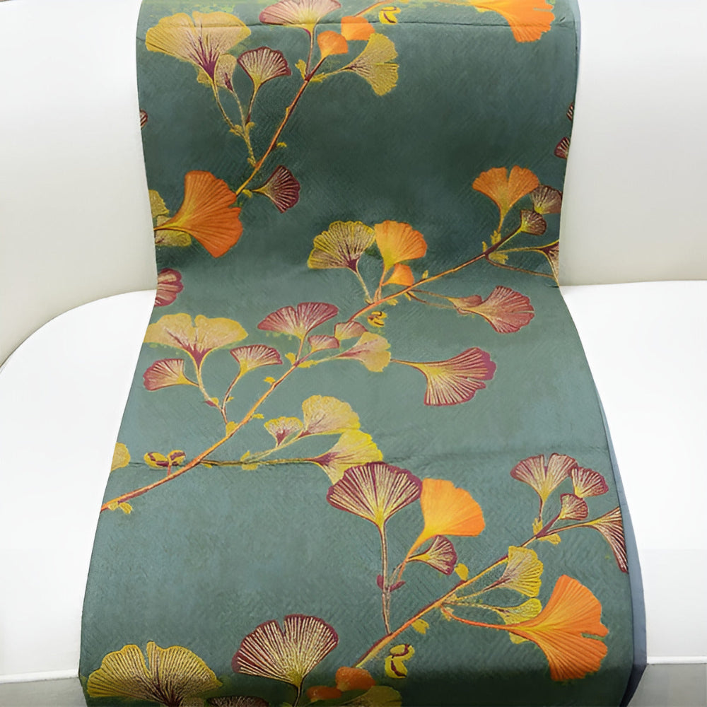 Ensemble couvre-lit et courtepointe réversibles à motif floral de feuilles de ginkgo - Couvre-lit doux