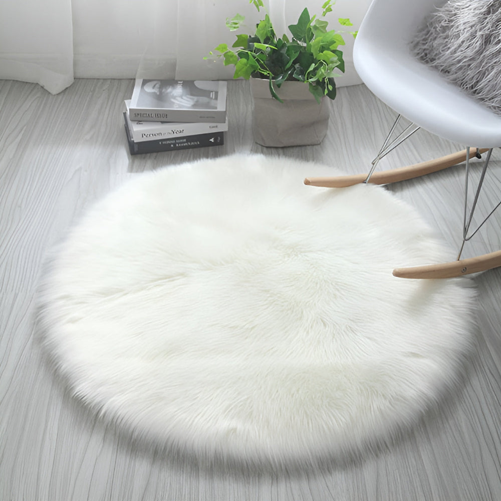 Tapis rond en peluche douce pour une décoration intérieure chaleureuse - Motif nuage
