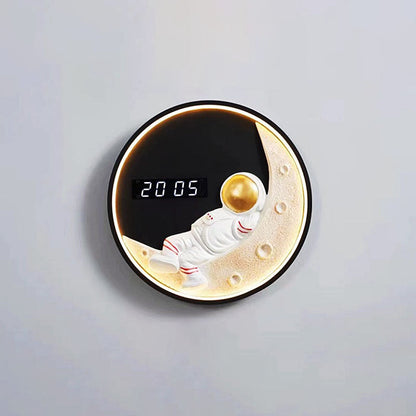 Applique murale LED Lune et Astronaute avec Horloge - Décoration intérieure moderne