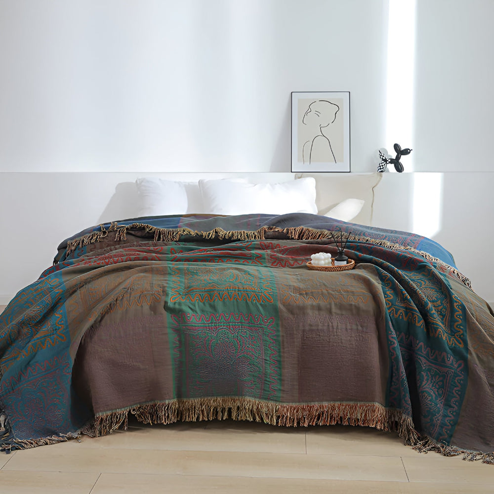 Boho Mandala Tassel Throw Blanket for Cozy Home Decor