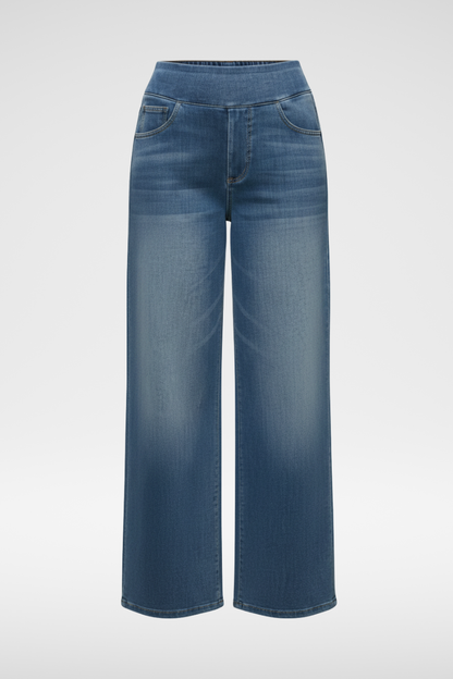 ElsaShape Hoge Taille Jeans met Zakken – Rechte Pijpen, Wijde Pasvorm, Gewassen Casual Look