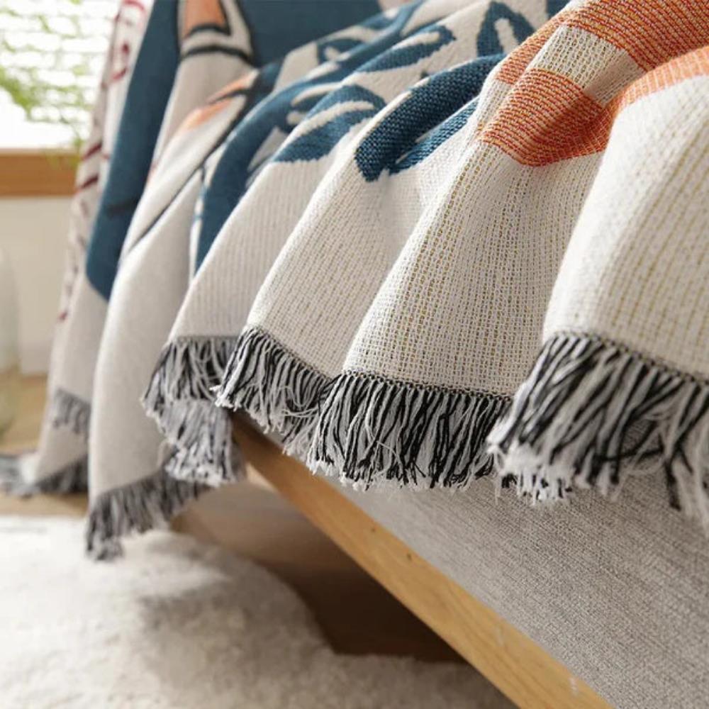 All-Season Couch Cover with Tassels - Stylish Sofa Protector