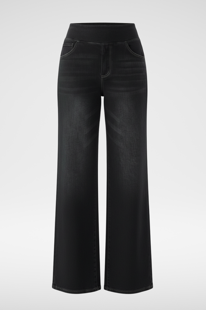 ElsaShape Hoge Taille Jeans met Zakken – Rechte Pijpen, Wijde Pasvorm, Gewassen Casual Look