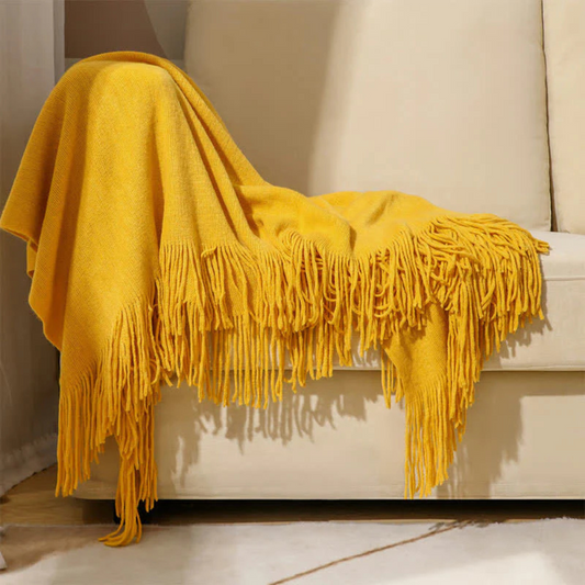 Cozy Chunky Knit Blanket with Tassels - Soft Throw for Home Decor