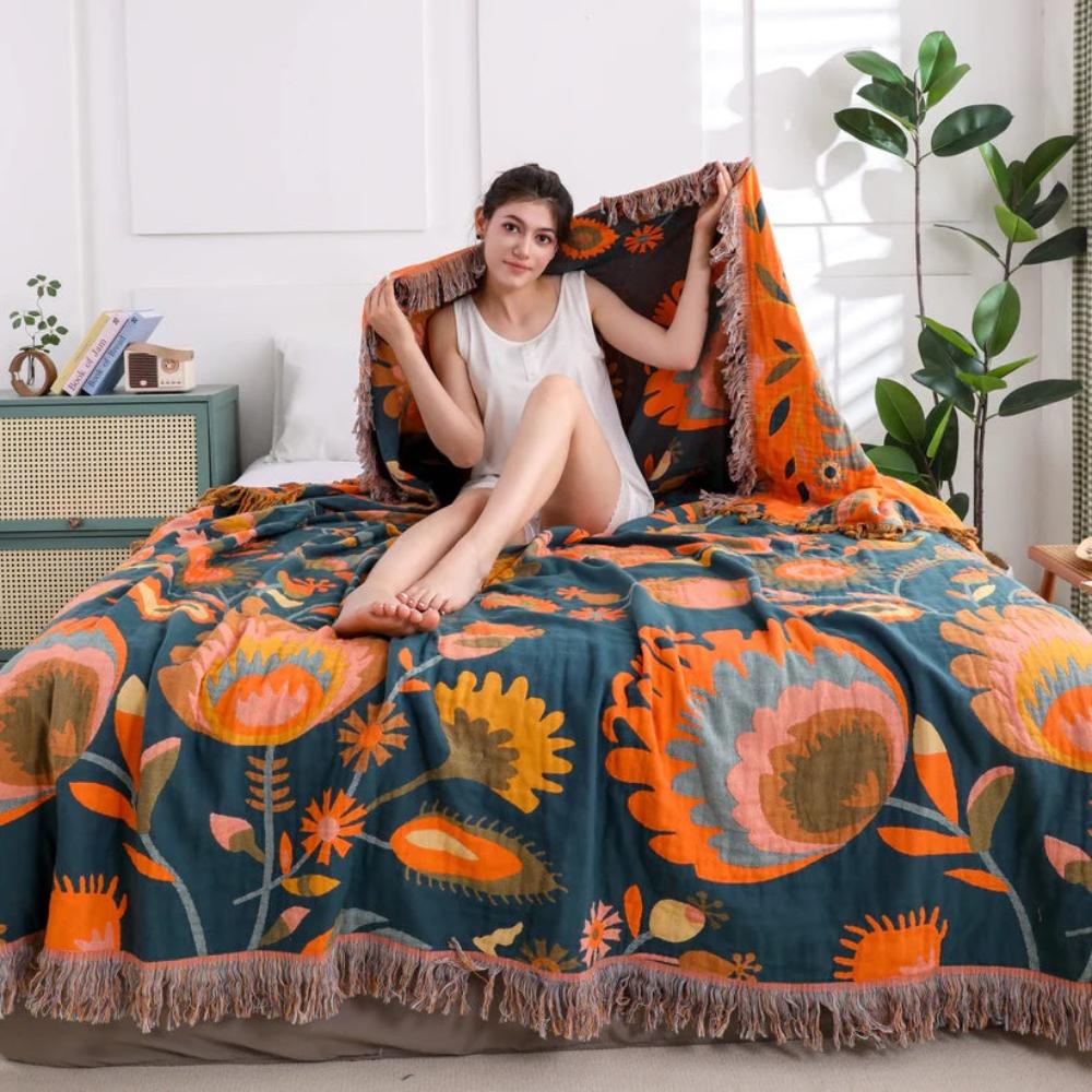 Cozy Wildflower Bloom Cotton Throw Blanket for Home Decor
