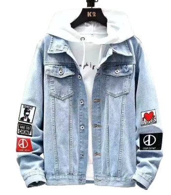 Denimjacke - Lässig - Hellblau - Jeansjacke mit Patches - Herrenjacke