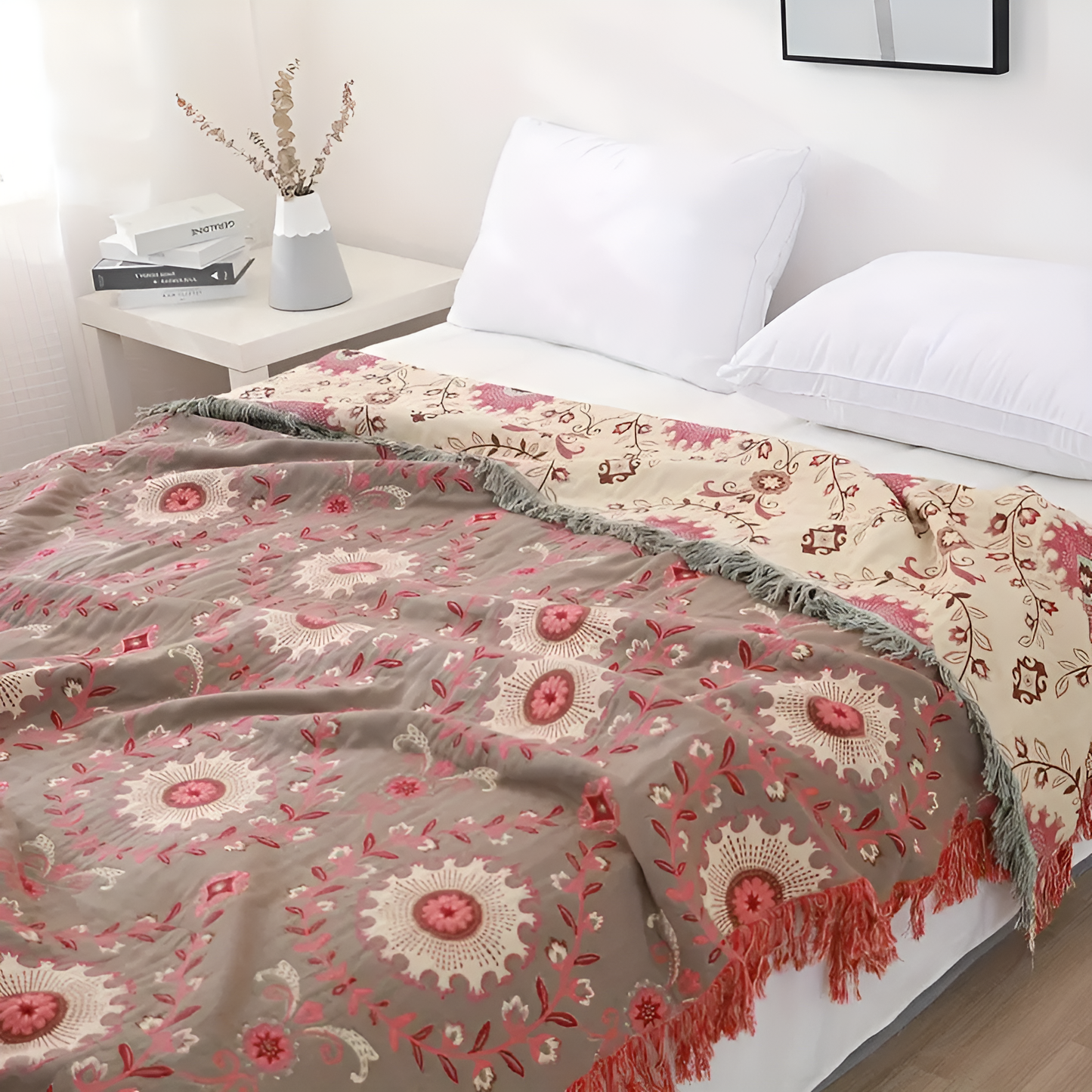 Plaid réversible rétro mandala pour une décoration intérieure chaleureuse