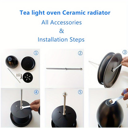 Black Tea Light Candle Warmer Kit with Hand Warmer & Holder - Flameless Heating for Home & Garden