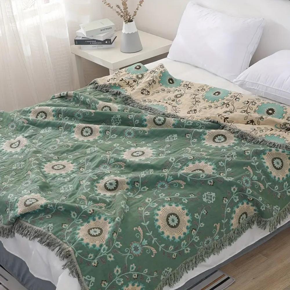 Plaid réversible rétro mandala pour une décoration intérieure chaleureuse