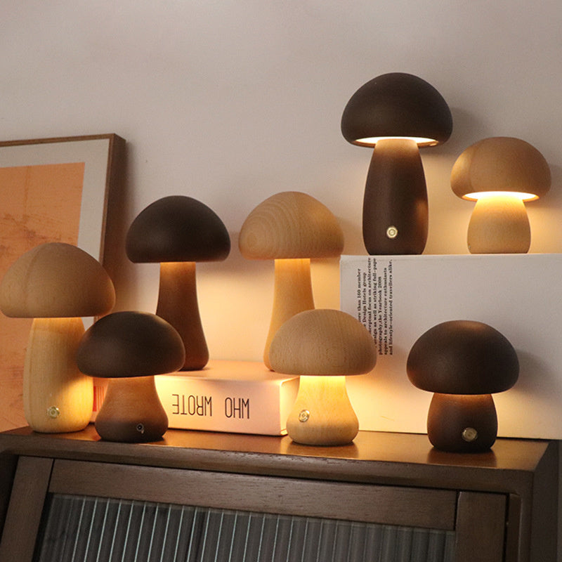 Lampe de table LED en bois en forme de champignon, rechargeable et tactile, pour la maison