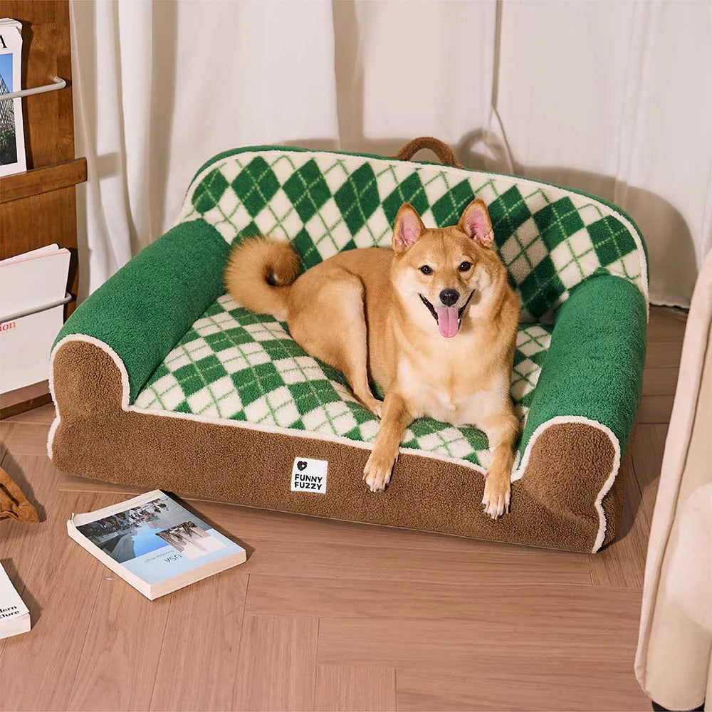 Canapé-lit orthopédique pour chien et chat - Sherpa matelassé en losanges, couleur pin cacao