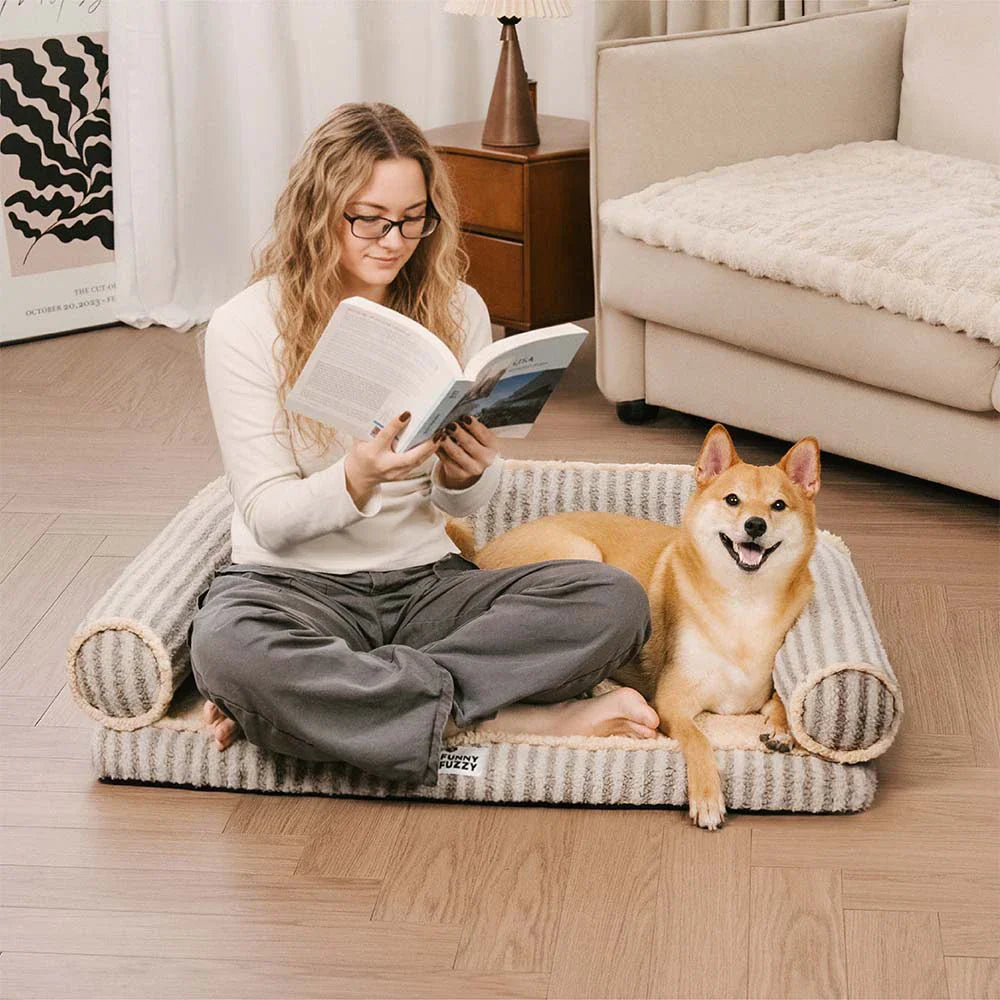 Washable Orthopaedic Dog & Cat Sofa Bed - Fluffy Stripe Design