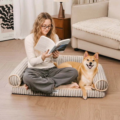 Washable Orthopaedic Dog & Cat Sofa Bed - Fluffy Stripe Design