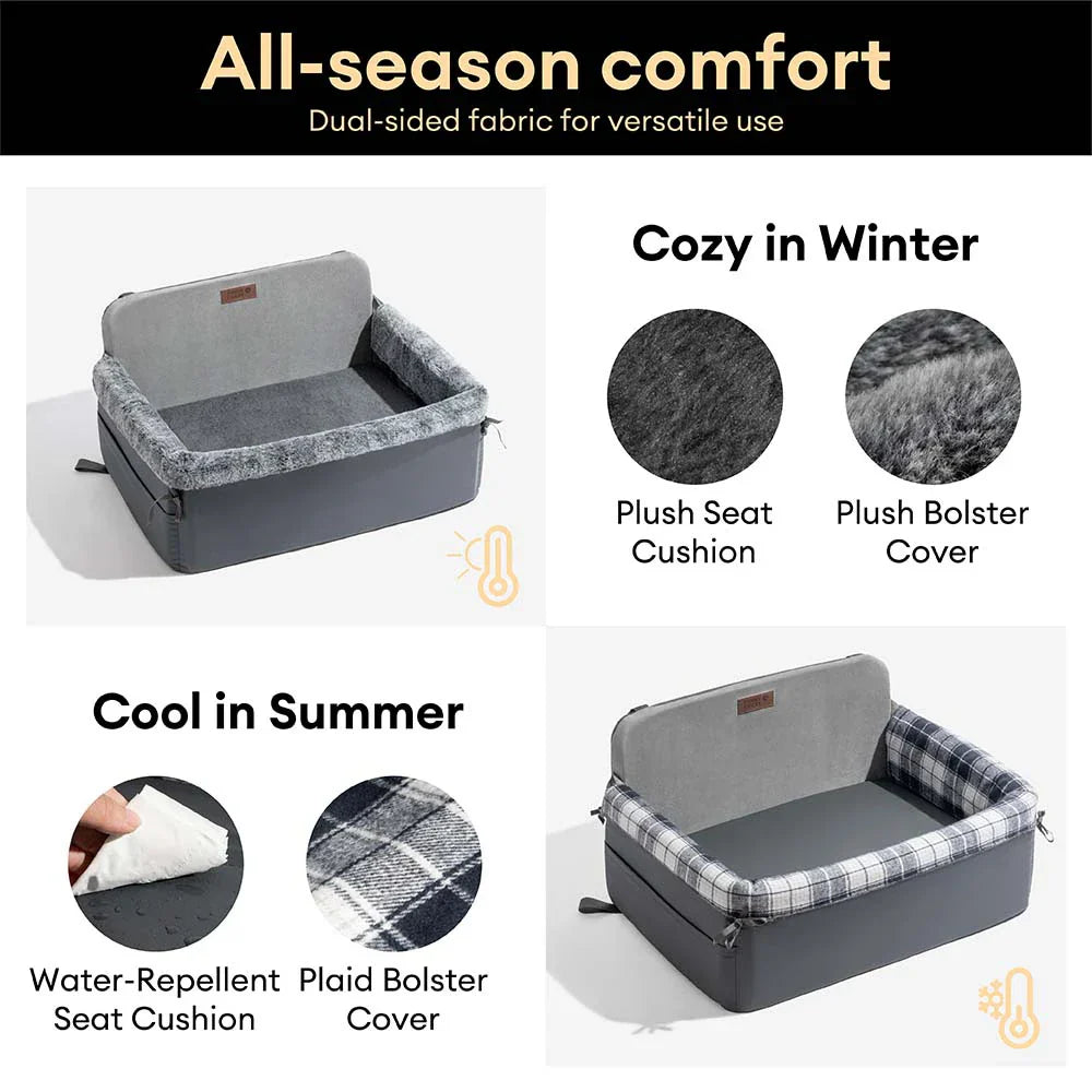 All-Season Dog Car Seat Bed for Travel Safety - Pet Booster Seat