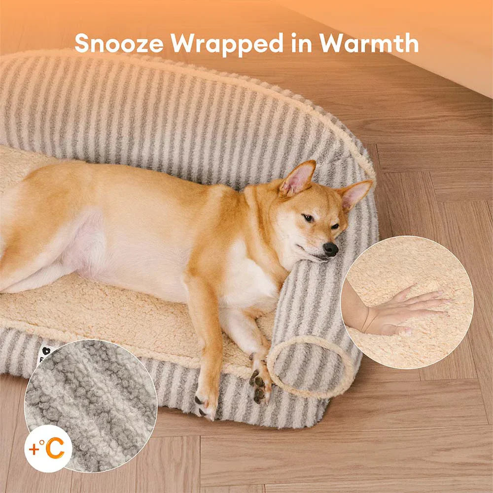 Washable Orthopaedic Dog & Cat Sofa Bed - Fluffy Stripe Design