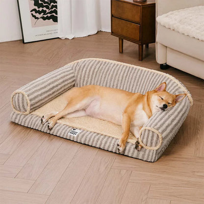 Washable Orthopaedic Dog & Cat Sofa Bed - Fluffy Stripe Design