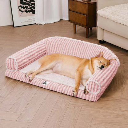 Washable Orthopaedic Dog & Cat Sofa Bed - Fluffy Stripe Design