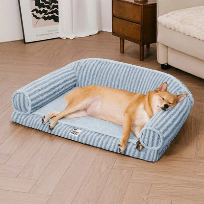 Washable Orthopaedic Dog & Cat Sofa Bed - Fluffy Stripe Design