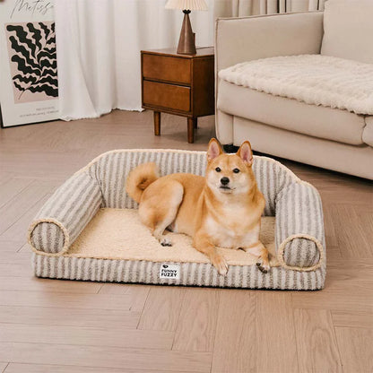 Washable Orthopaedic Dog & Cat Sofa Bed - Fluffy Stripe Design