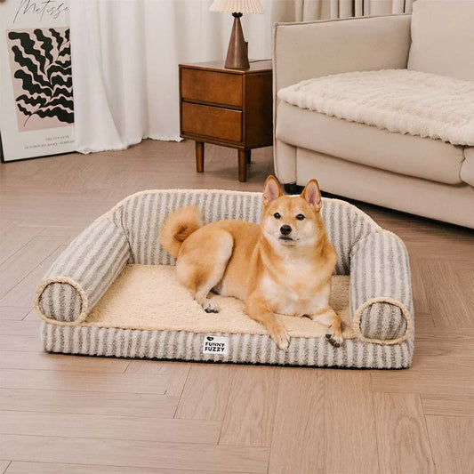 Washable Orthopaedic Dog & Cat Sofa Bed - Fluffy Stripe Design
