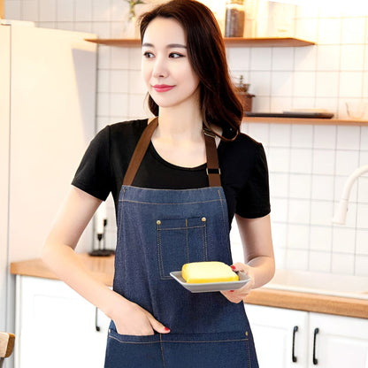 Adjustable Denim Work Apron for Cooking, Crafting, and Gardening