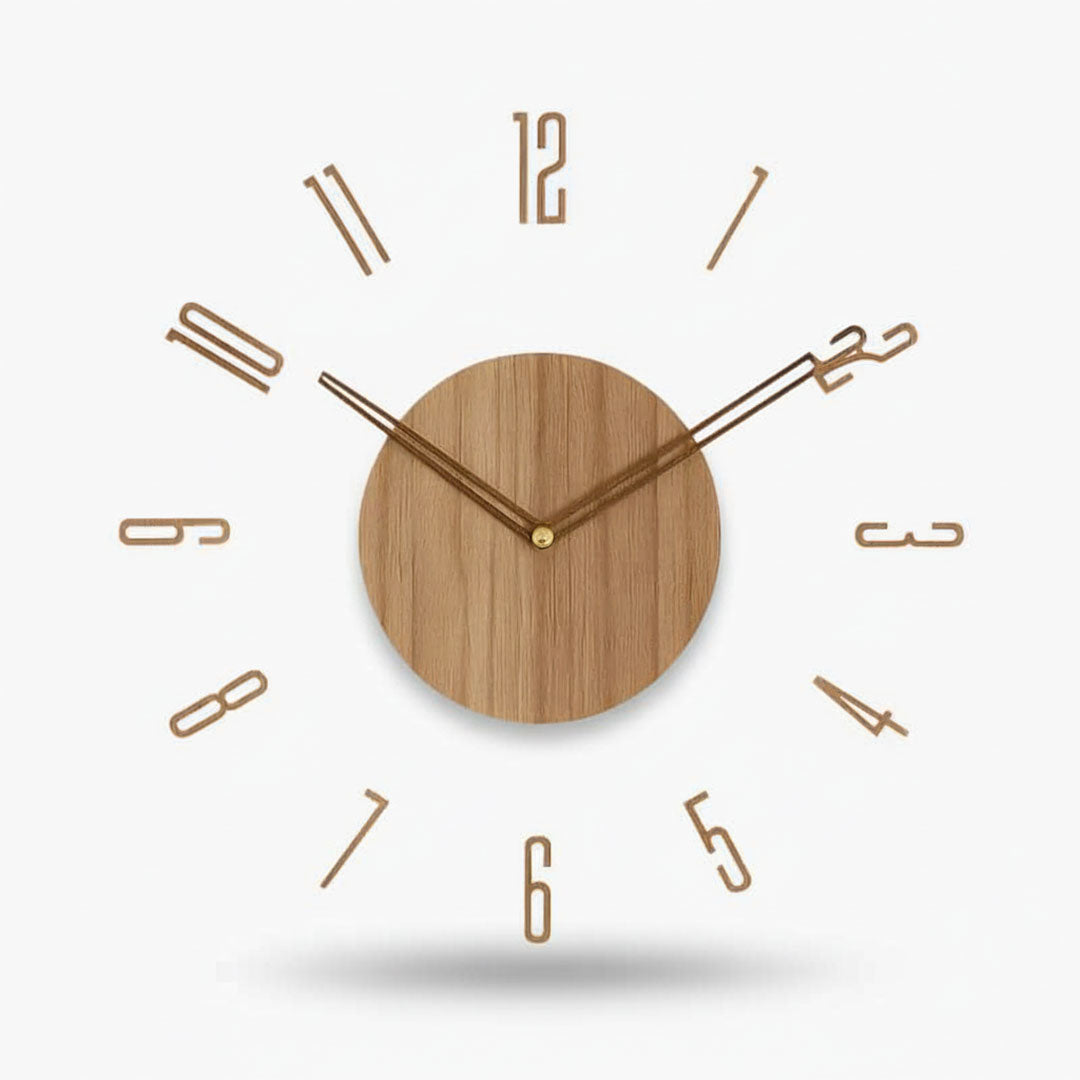 Holz-Wanduhr - Minimalistisches Design - Lautloses Uhrwerk