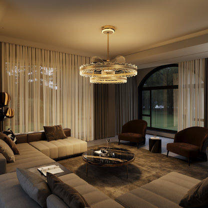 Plafonnier Luxe Gouden Frame avec lames d'encre et ventilateur LED