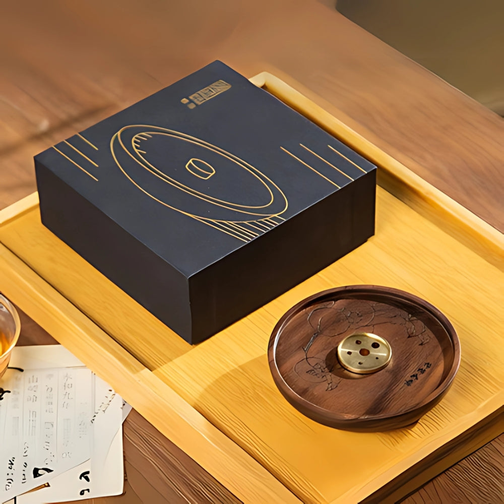 Wooden Round Copper Incense Holder for Home Decor and Aromatherapy