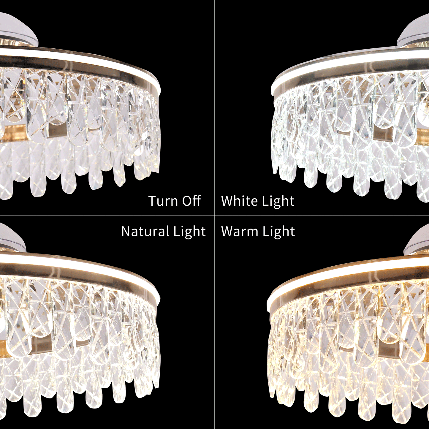 60cm Moderne Gouden Crystal Plafondventilator met Licht - Stijlvolle Plafondlamp