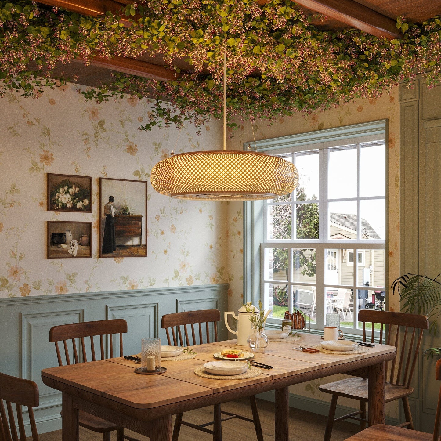 Japanse Stijl Bamboe Rieten Plafondlamp – Plafondmontage de Hanglamp