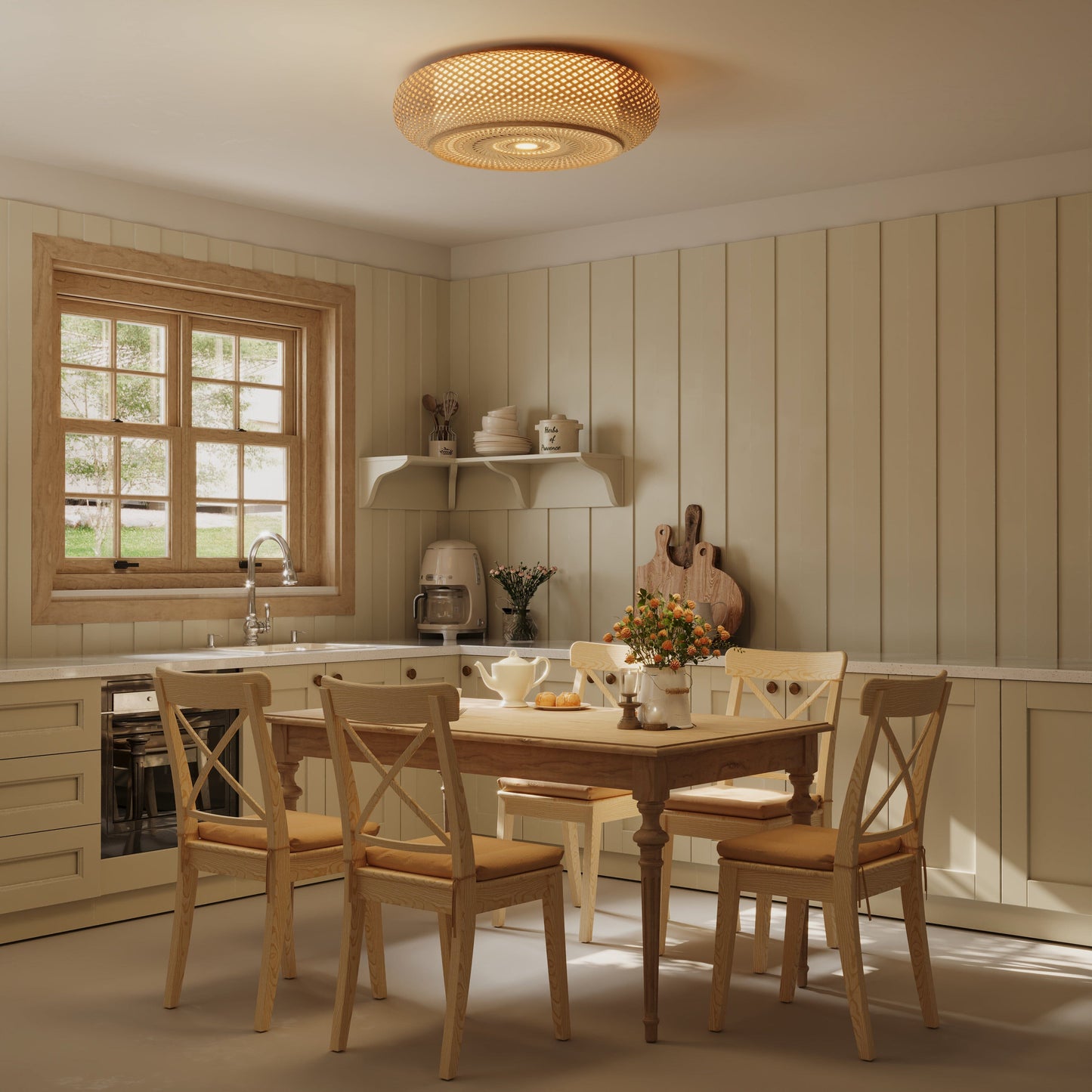 Japanse Stijl Bamboe Rieten Plafondlamp – Plafondmontage de Hanglamp