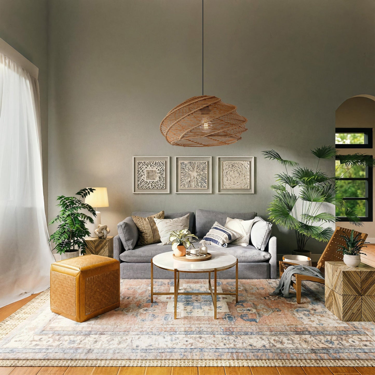 Spiraal Rieten Plafondlamp voor Slaapkamer, Eetkamer et Bar