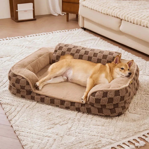 Coussin orthopédique lavable pour chien - Motif à carreaux moelleux et chaud