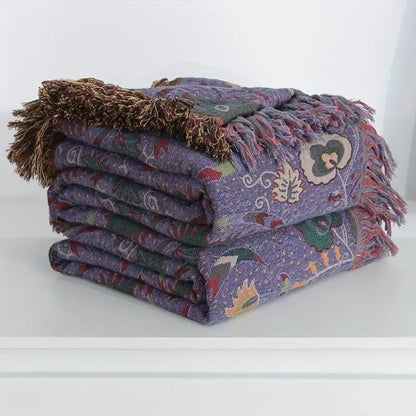 Plaid en coton doux à pompons de paon pour une décoration intérieure chaleureuse