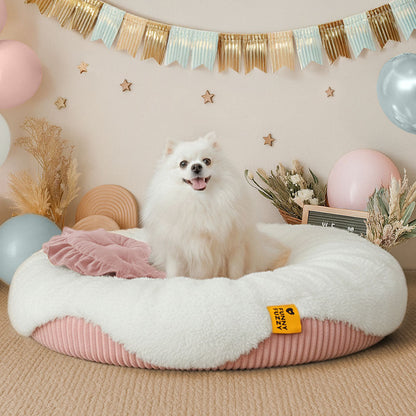 Lit orthopédique moelleux en forme de gâteau, amovible et en peluche, pour chiens et chats