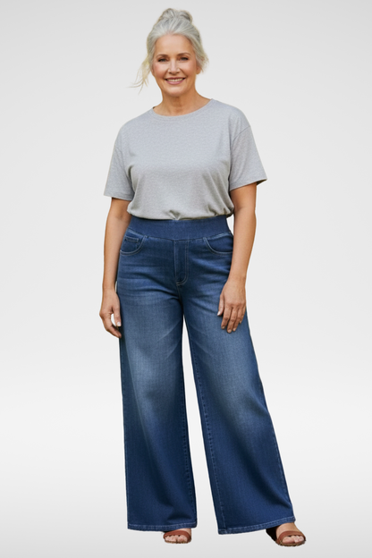 ElsaShape Hoge Taille Jeans met Zakken – Rechte Pijpen, Wijde Pasvorm, Gewassen Casual Look