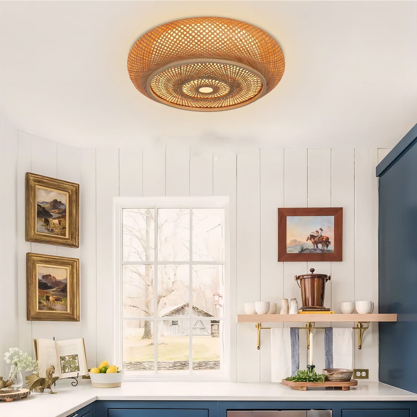 Japanse Stijl Bamboe Rieten Plafondlamp – Plafondmontage de Hanglamp