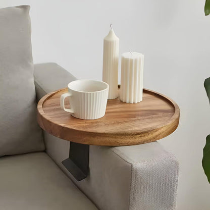 Walnut Sofa Armrest Tray Table for Drinks and Snacks