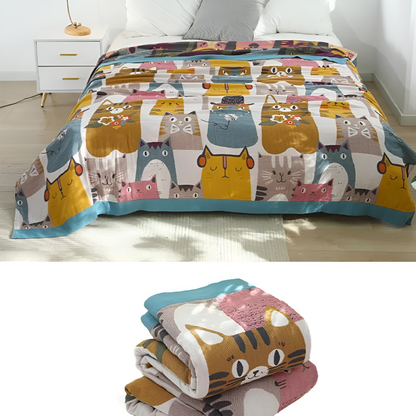 Cozy Cat Reversible Blanket - Soft Cat Print Throw for Home Decor