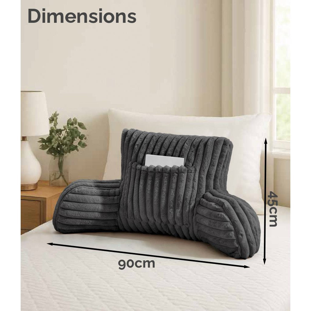 Cuddle Cushion - Faux Fur Ribbed Reading Chair Pillow with Arms for Sofa, Gaming & Relaxing Comfort