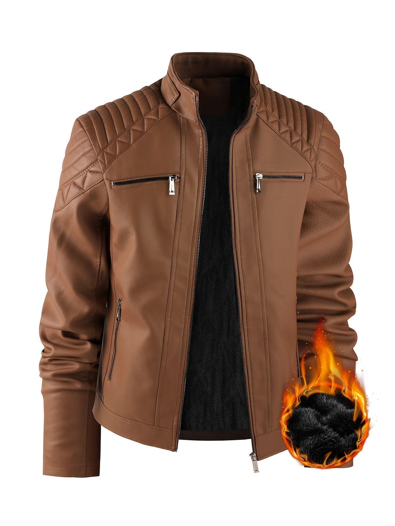 Veste polaire en cuir pour hommes – Stehkragen Biker Design pour l'hiver et l'hiver