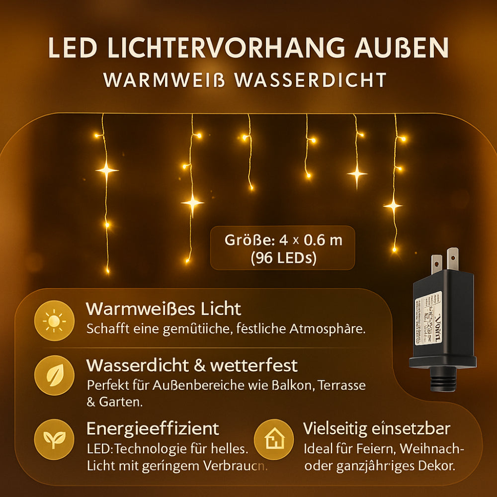 LED Lichtervorhang Außen Warmweiß Wasserdicht