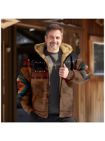 Ensemble à capuche en polaire imprimé bohème pour hommes - Tenue d'hiver vintage style ethnique