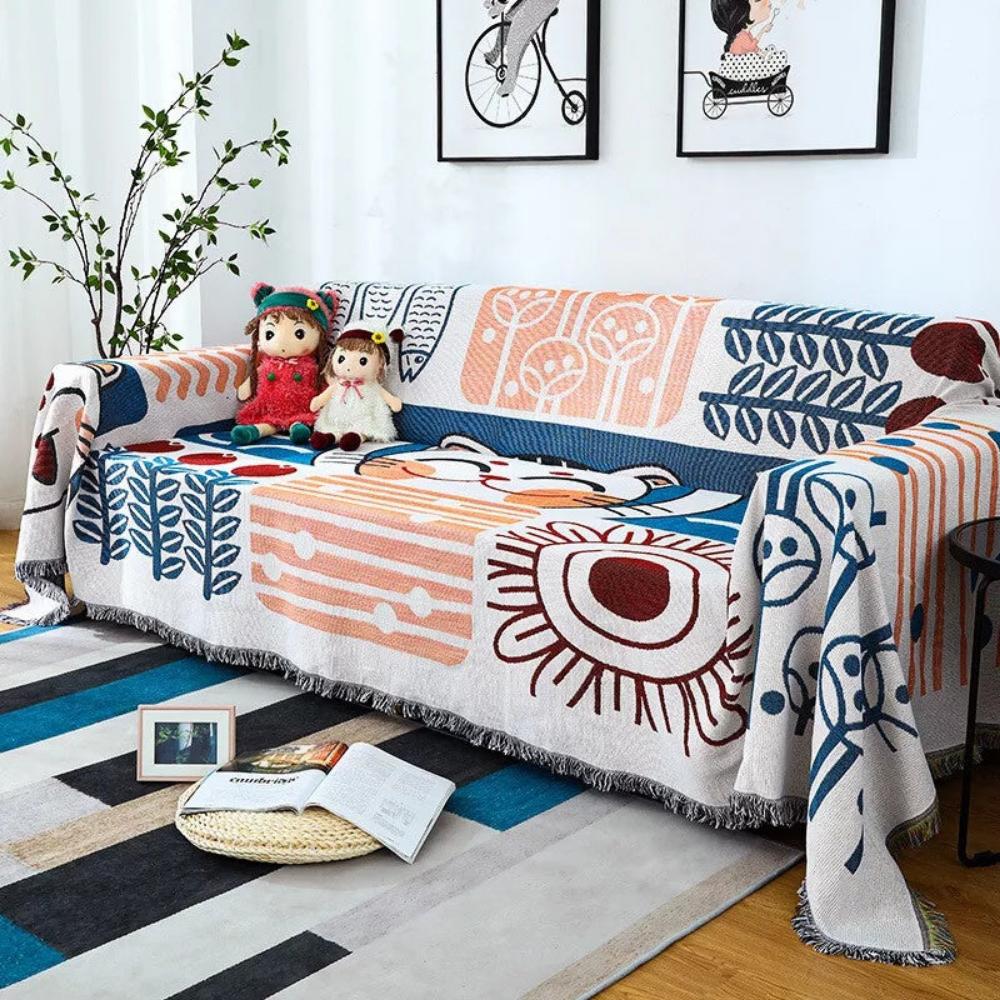 All-Season Couch Cover with Tassels - Stylish Sofa Protector