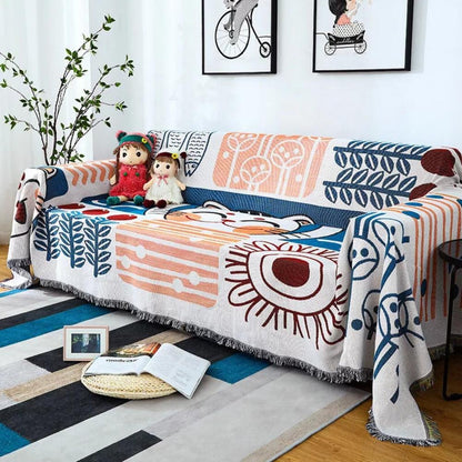 All-Season Couch Cover with Tassels - Stylish Sofa Protector