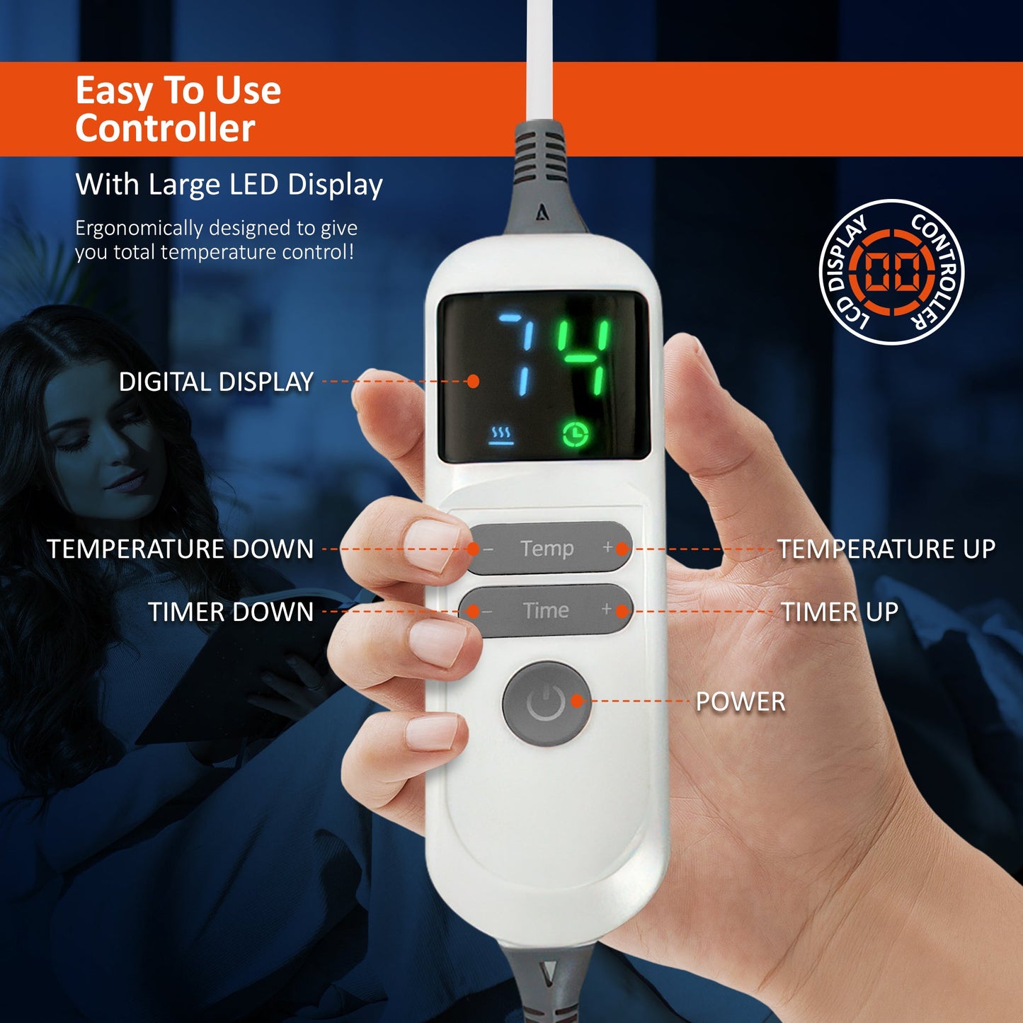 Couverture chauffante électrique avec télécommande numérique, minuterie, 9 niveaux de chaleur, arrêt automatique, 120 W